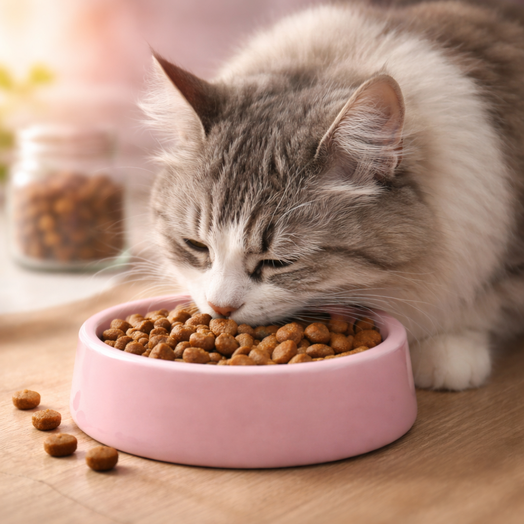 Bilde av katt som spiser kattemat